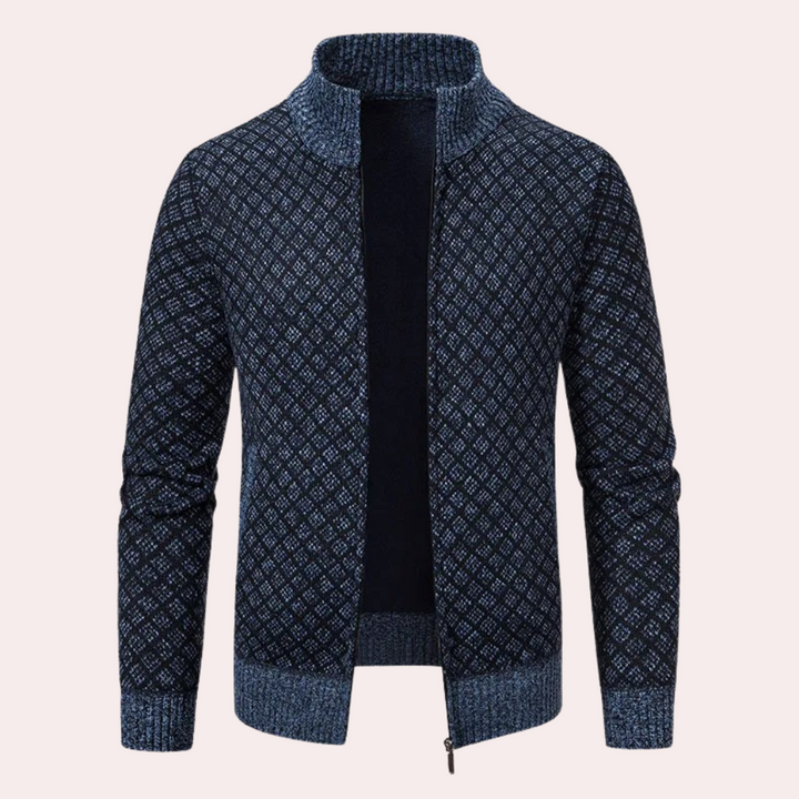 Herren Strickjacke mit Reißverschluss und Muster Design-Blaugrau-S-Luzern Mode