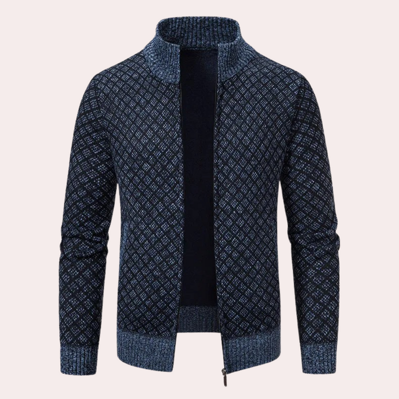 Herren Strickjacke mit Reißverschluss und Muster Design-Blaugrau-S-Luzern Mode
