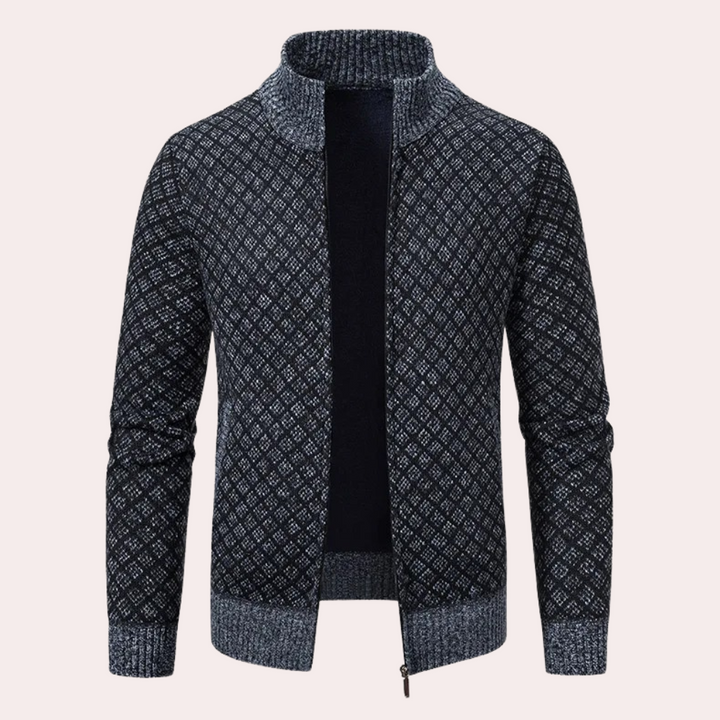 Herren Strickjacke mit Reißverschluss und Muster Design-Dunkelgrau-S-Luzern Mode