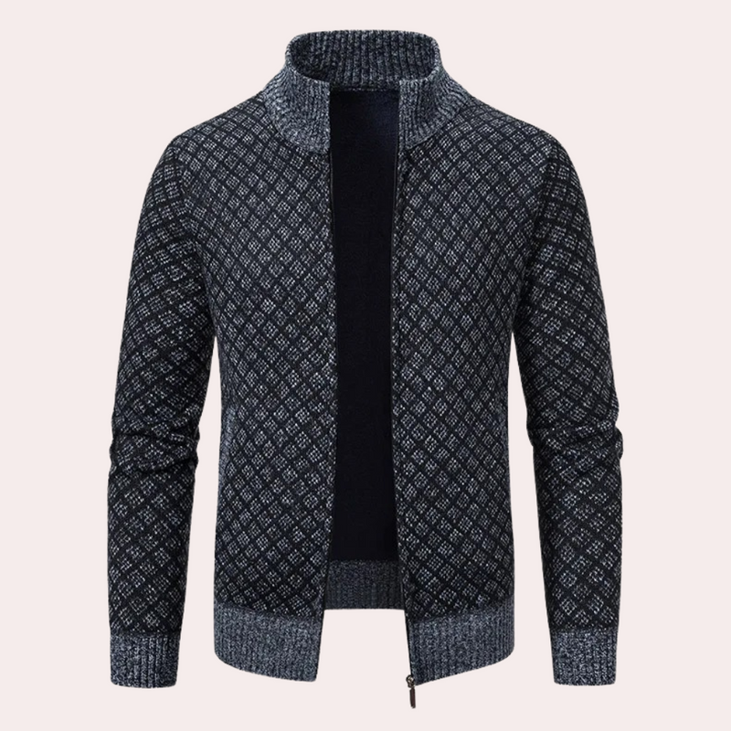 Herren Strickjacke mit Reißverschluss und Muster Design-Dunkelgrau-S-Luzern Mode