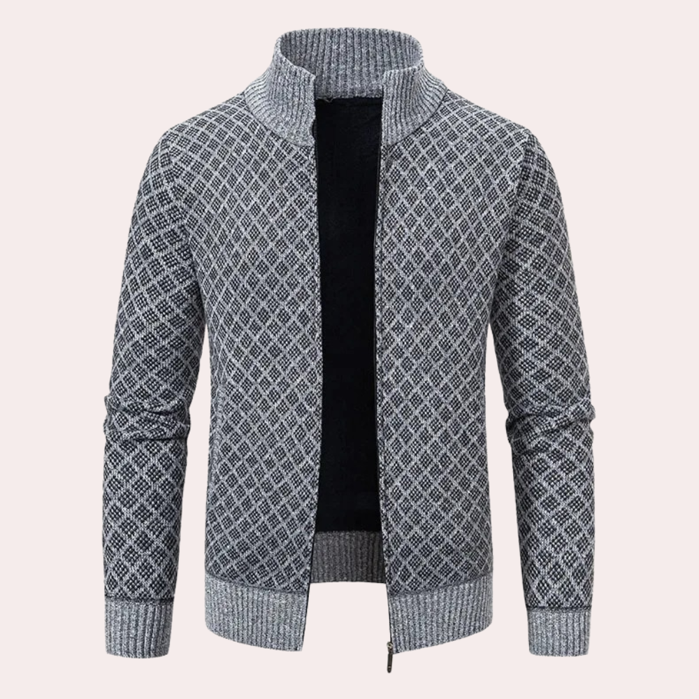 Herren Strickjacke mit Reißverschluss und Muster Design-Grau-S-Luzern Mode