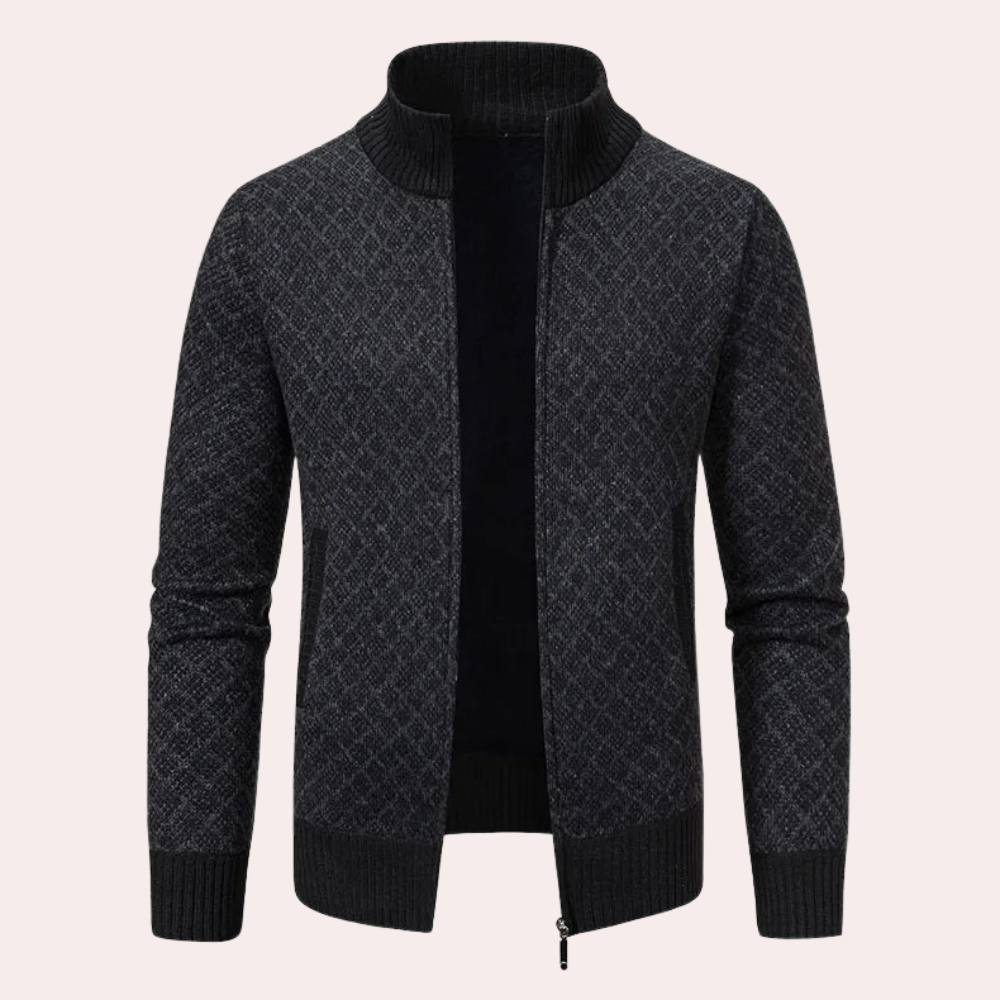 Herren Strickjacke mit Reißverschluss und Muster Design-Schwarz-S-Luzern Mode