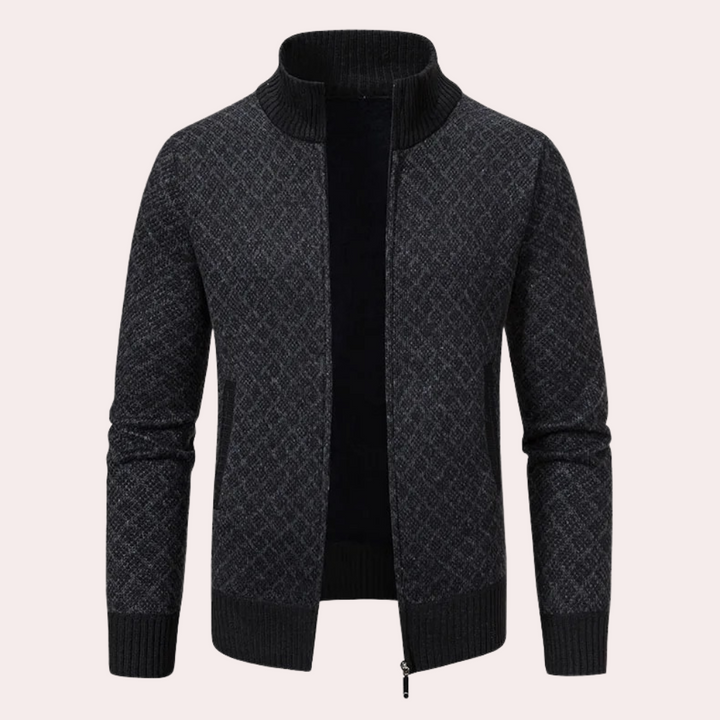 Herren Strickjacke mit Reißverschluss und Muster Design-Schwarz-S-Luzern Mode