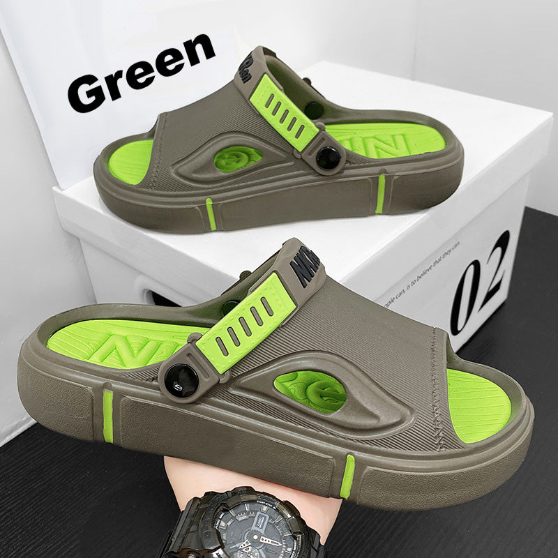 Herren Strandsandalen | Rutschfest | Slide-On-Design | Offenes Design-Grün-39/40-Luzern Mode
