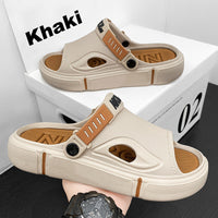 Herren Strandsandalen | Rutschfest | Slide-On-Design | Offenes Design-Khaki-39/40-Luzern Mode