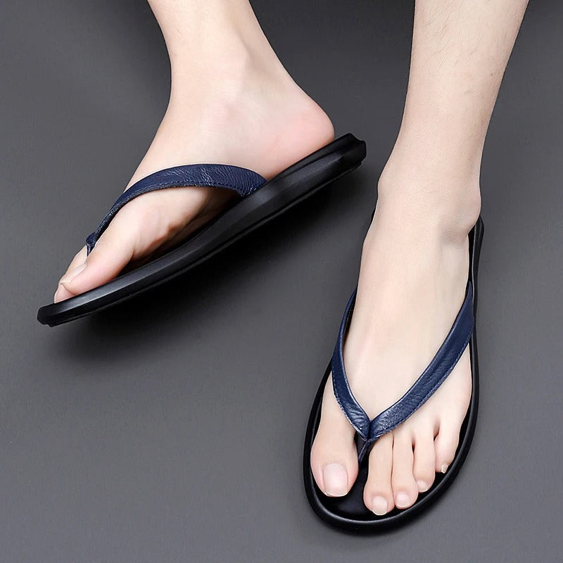 Rindsleder | atmungsaktiv | rutschfest | flexibel | flach | Slipper | Herren-Luzern Mode