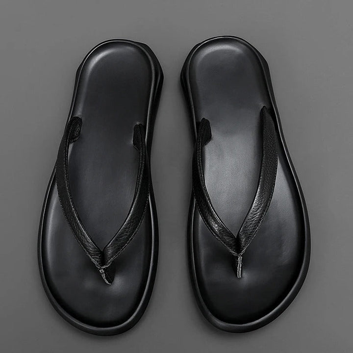 Rindsleder | atmungsaktiv | rutschfest | flexibel | flach | Slipper | Herren-Luzern Mode