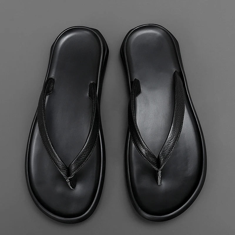Rindsleder | atmungsaktiv | rutschfest | flexibel | flach | Slipper | Herren-Luzern Mode