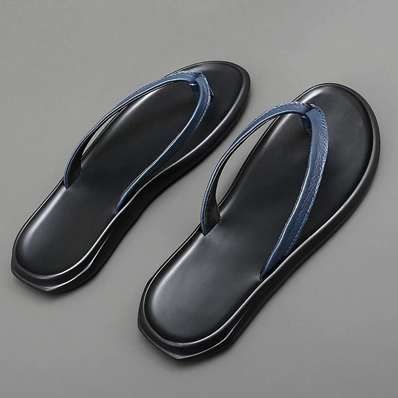Rindsleder | atmungsaktiv | rutschfest | flexibel | flach | Slipper | Herren-Luzern Mode