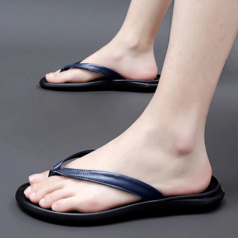 Rindsleder | atmungsaktiv | rutschfest | flexibel | flach | Slipper | Herren-Luzern Mode