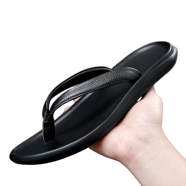 Rindsleder | atmungsaktiv | rutschfest | flexibel | flach | Slipper | Herren-Schwarz-38-Luzern Mode
