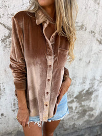 Damen Samtbluse Rückansicht - Elegante Freizeitmode-Braun-S-Luzern Mode