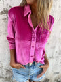 Damen Samtbluse Rückansicht - Elegante Freizeitmode-Knallrosa-S-Luzern Mode