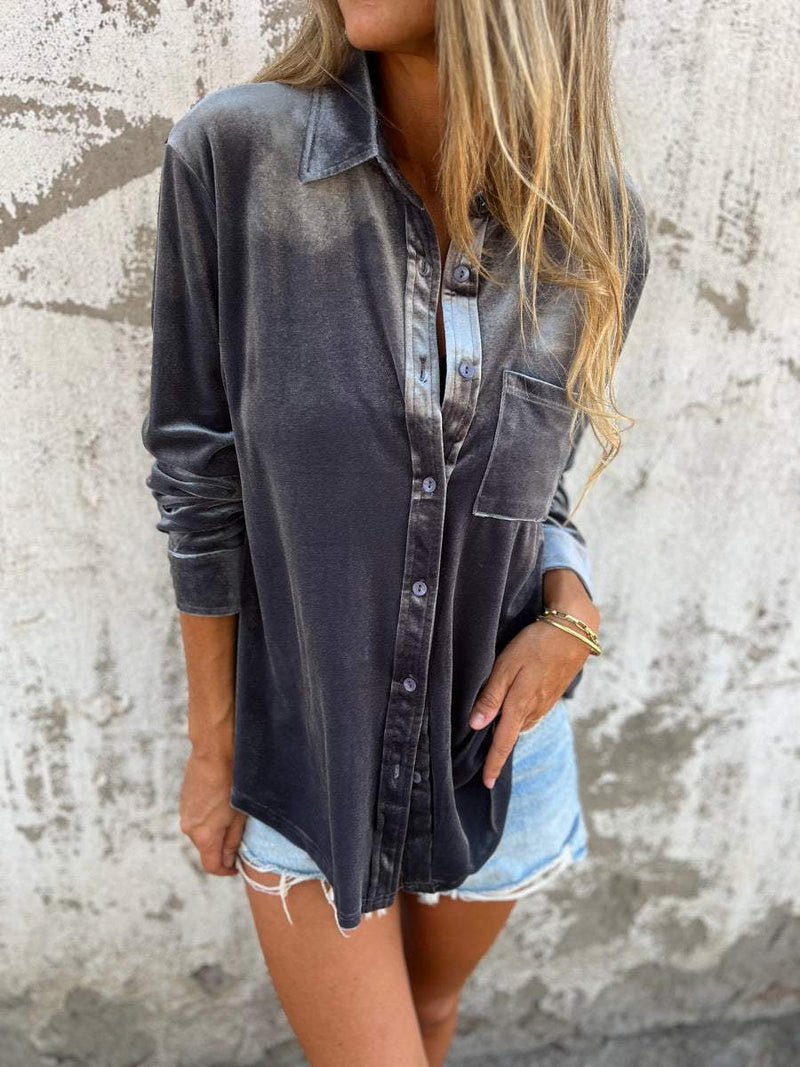 Damen Samtbluse Rückansicht - Elegante Freizeitmode-Luzern Mode