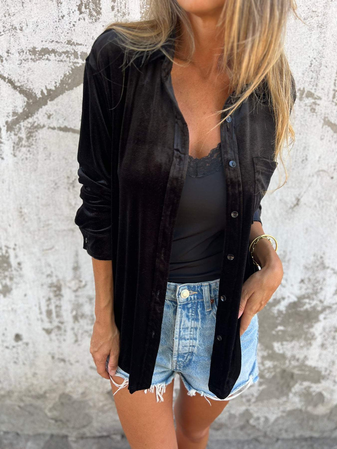 Damen Samtbluse Rückansicht - Elegante Freizeitmode-Luzern Mode