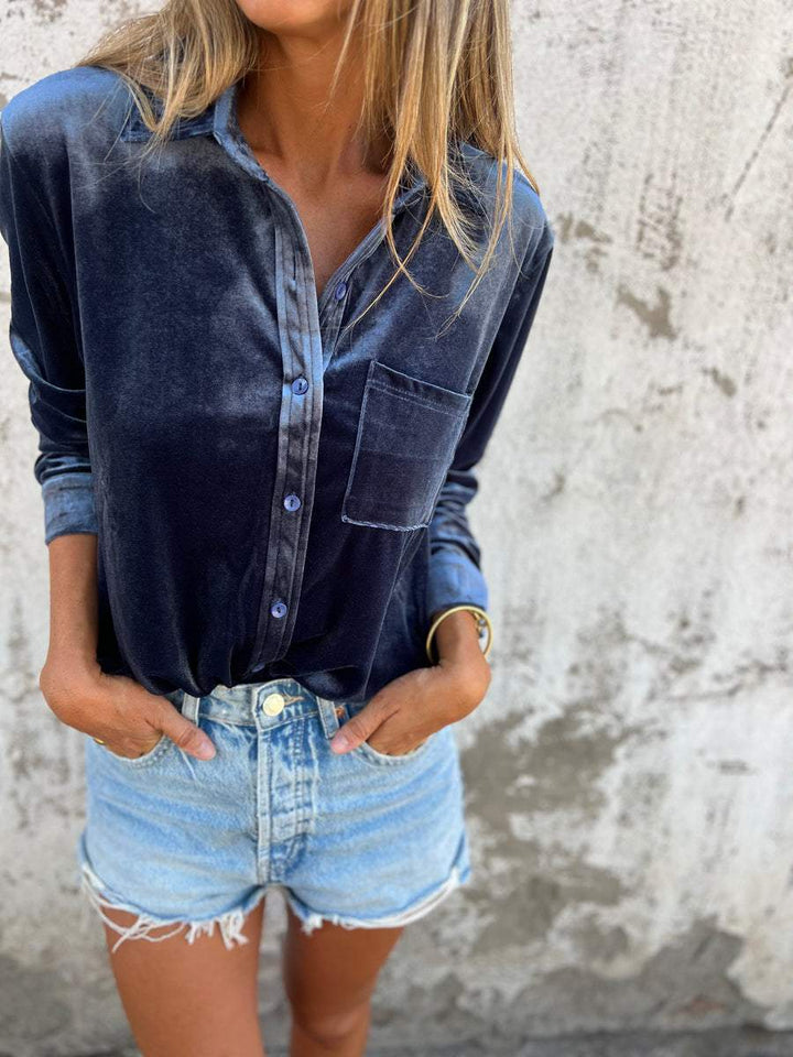 Damen Samtbluse Rückansicht - Elegante Freizeitmode-Luzern Mode