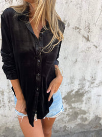 Damen Samtbluse Rückansicht - Elegante Freizeitmode-Schwarz-S-Luzern Mode