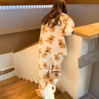 Damen Pyjama | Bärenprint | Weich | Fleece | Warm | Locker Sitzend-Luzern Mode