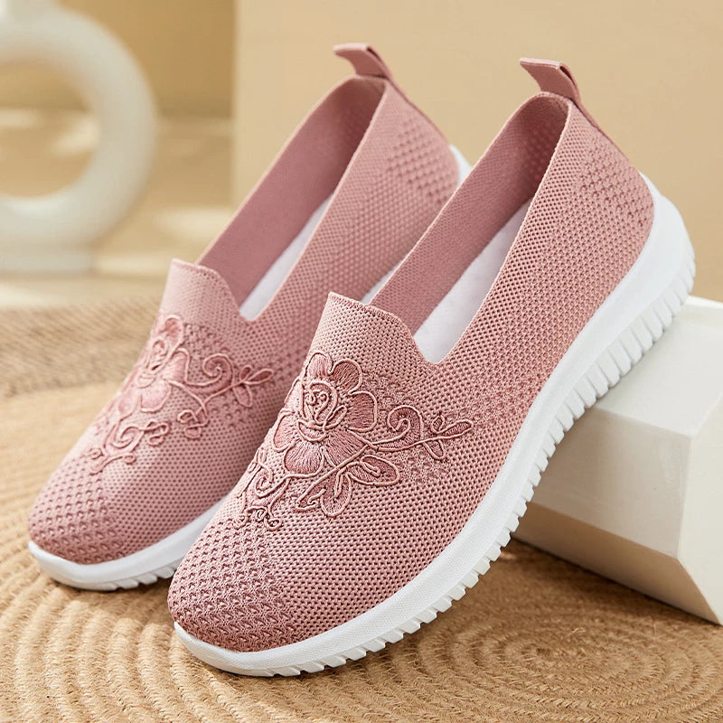 Damen Sneaker Mesh mit Stickerei - Bequeme Freizeitschuhe-Luzern Mode