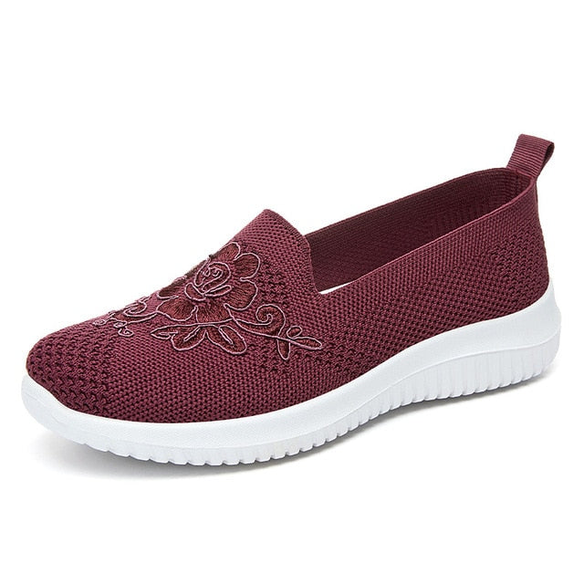 Damen Sneaker Mesh mit Stickerei - Bequeme Freizeitschuhe-Lila-36-Luzern Mode