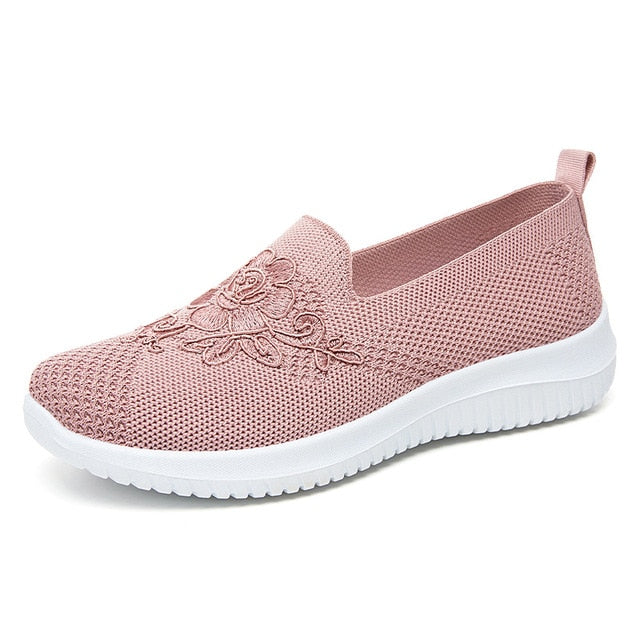 Damen Sneaker Mesh mit Stickerei - Bequeme Freizeitschuhe-Rosa-36-Luzern Mode