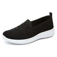 Damen Sneaker Mesh mit Stickerei - Bequeme Freizeitschuhe-Schwarz-36-Luzern Mode