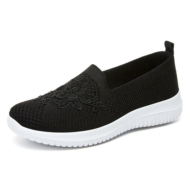 Damen Sneaker Mesh mit Stickerei - Bequeme Freizeitschuhe-Schwarz-36-Luzern Mode