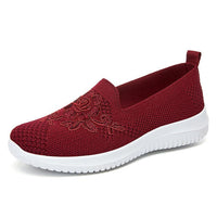 Damen Sneaker Mesh mit Stickerei - Bequeme Freizeitschuhe-Weinrot-36-Luzern Mode