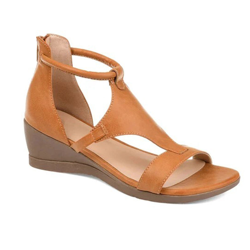 Bequeme Damen Keilsandalen mit Knöchelriemen Design-Braun-35-Luzern Mode