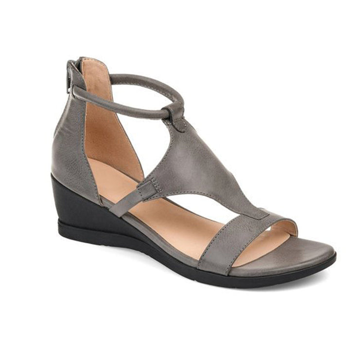 Bequeme Damen Keilsandalen mit Knöchelriemen Design-Grau-35-Luzern Mode