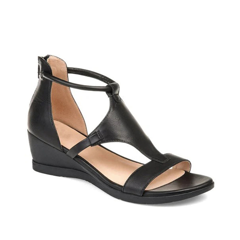 Bequeme Damen Keilsandalen mit Knöchelriemen Design-Schwarz-35-Luzern Mode