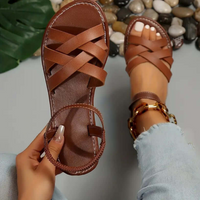Damen Sandalen mit Kreuzriemen - Bequeme Sommerschuhe-Braun-35-Luzern Mode