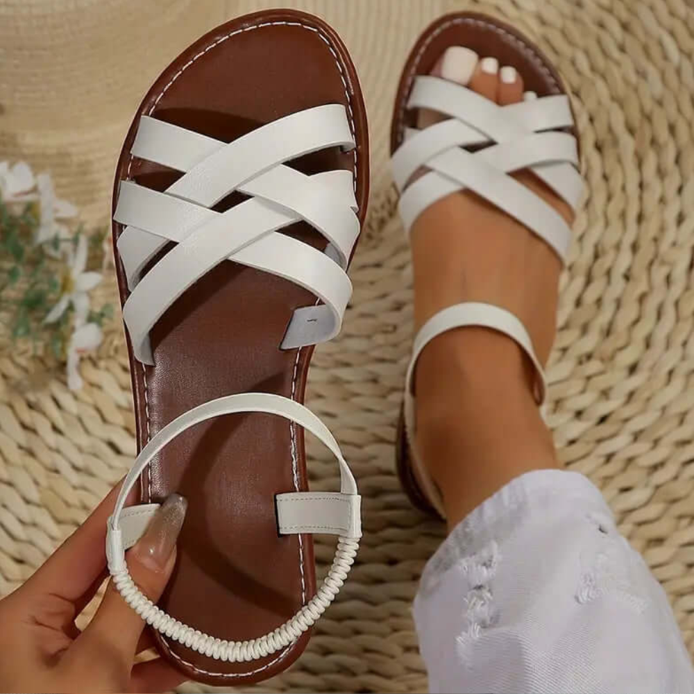 Damen Sandalen mit Kreuzriemen - Bequeme Sommerschuhe-Weiß-35-Luzern Mode