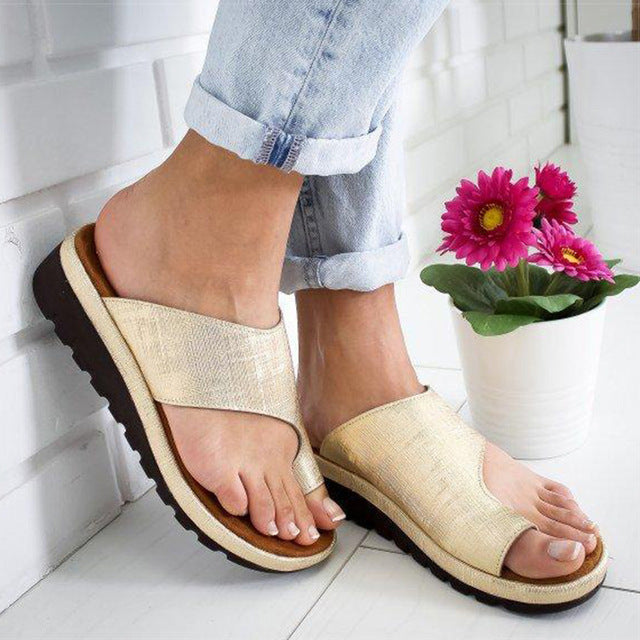 Damen Plateau Sandalen mit Zehentrenner für Sommermode-Gold-EU 34-Luzern Mode