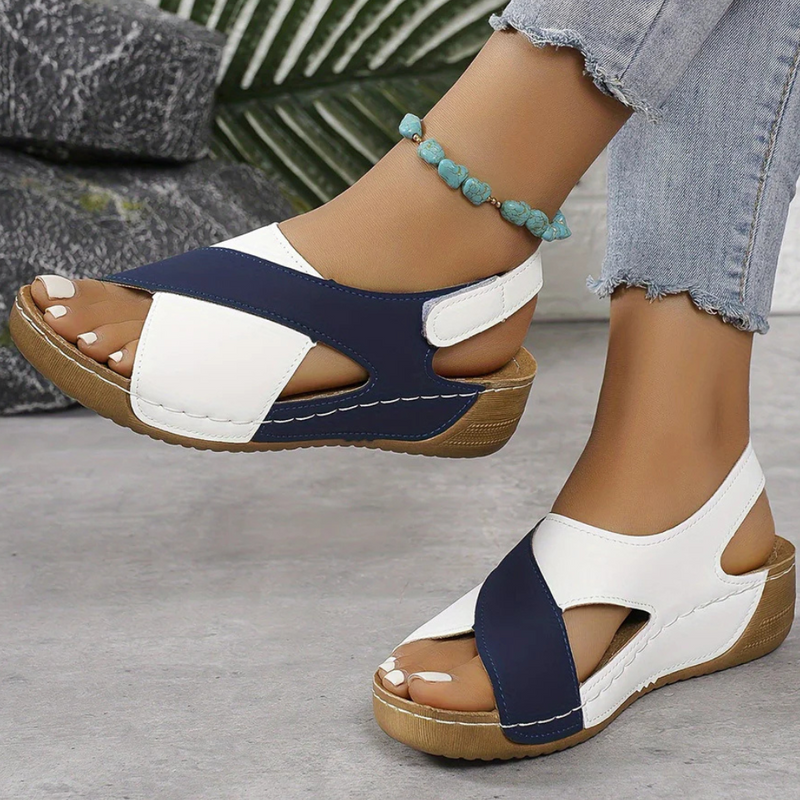 Bequeme Damen Sandalen mit Keilabsatz und Riemchen-Design-Blau-37-Luzern Mode