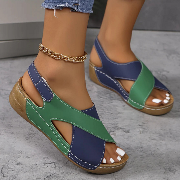 Bequeme Damen Sandalen mit Keilabsatz und Riemchen-Design-Grün-37-Luzern Mode