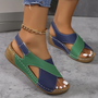 Bequeme Damen Sandalen mit Keilabsatz und Riemchen-Design-Grün-37-Luzern Mode