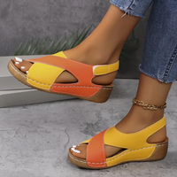 Bequeme Damen Sandalen mit Keilabsatz und Riemchen-Design-Orange-37-Luzern Mode