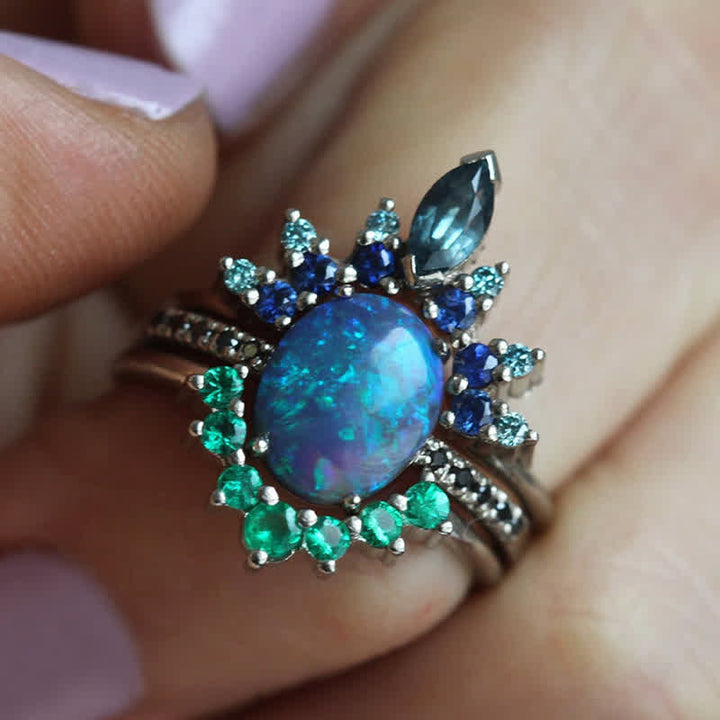 Ringe für Damen | 3-teiliges Set | Saphir | Opal | Elegant | Luxuriös-Luzern Mode