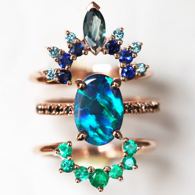 Ringe für Damen | 3-teiliges Set | Saphir | Opal | Elegant | Luxuriös-51mm-Luzern Mode