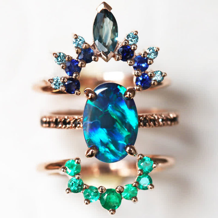 Ringe für Damen | 3-teiliges Set | Saphir | Opal | Elegant | Luxuriös-51mm-Luzern Mode