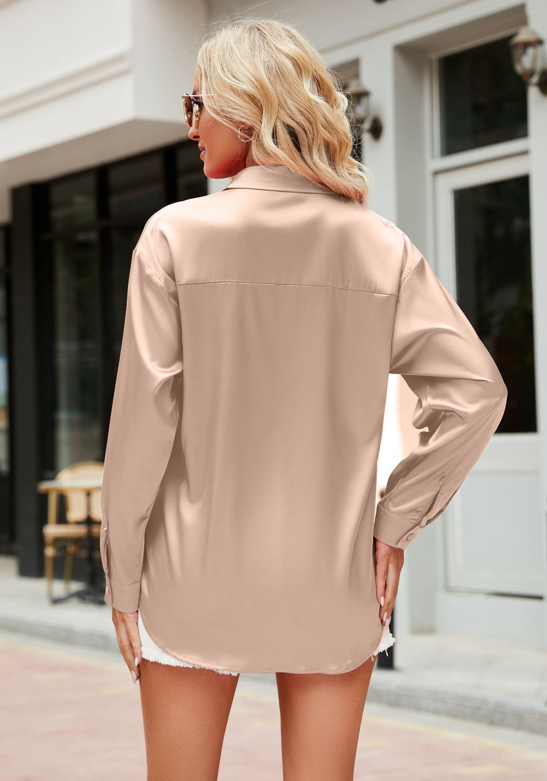 Damenbluse | Satinstoff | Einfarbig | Locker | Knopfleiste | Langarm-Luzern Mode