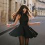 Luxuriöses Abendkleid mit Rückenausschnitt für Damen-Schwarz-XS-Luzern Mode