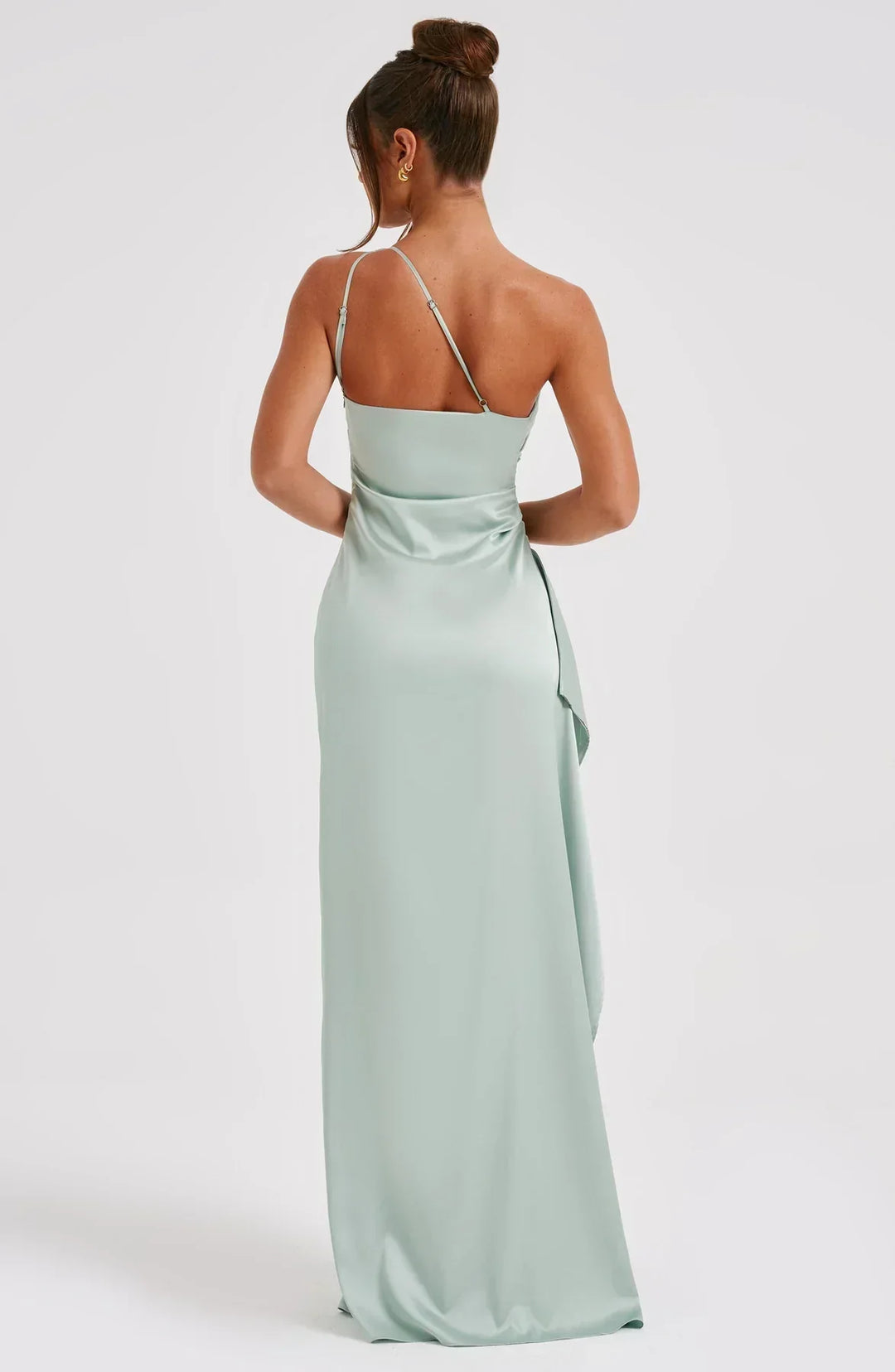 Maxi Kleid mit einem Schulter | Schlitz | Uni | Ärmellos | Falten-Luzern Mode