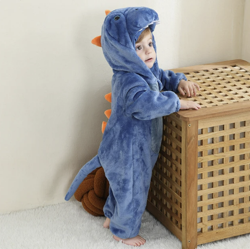 Baby-Strampler | Niedlich, Tierdesigns, Bequem, Weich, Atmungsaktiv, Langlebig-Blauer Dinosaurier-70 (0-6 Monate)-Luzern Mode