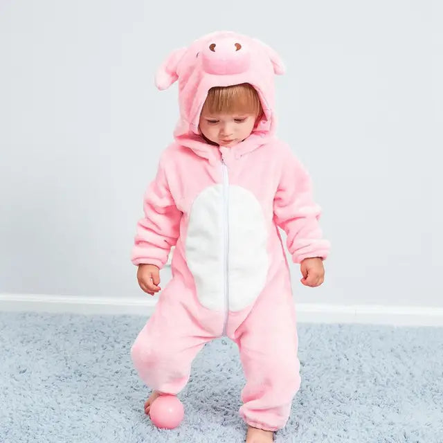 Baby-Strampler | Niedlich, Tierdesigns, Bequem, Weich, Atmungsaktiv, Langlebig-Rosa Schwein-70 (0-6 Monate)-Luzern Mode