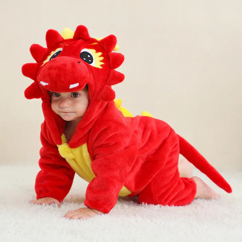 Baby-Strampler | Niedlich, Tierdesigns, Bequem, Weich, Atmungsaktiv, Langlebig-Roter Dinosaurier-70 (0-6 Monate)-Luzern Mode