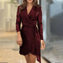 Blazer-Kleid | Figurschmeichelnd | V-Ausschnitt | Knielang | Lange Ärmel | Kragen-Rot-S-Luzern Mode
