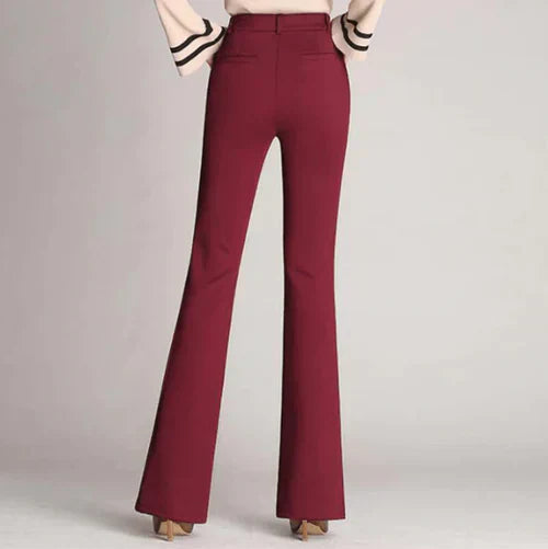 Damenhose | Slim Fit | Ausgestellt | Hohe Taille | Knopf | Unifarben-Bordeauxrot-S-Luzern Mode