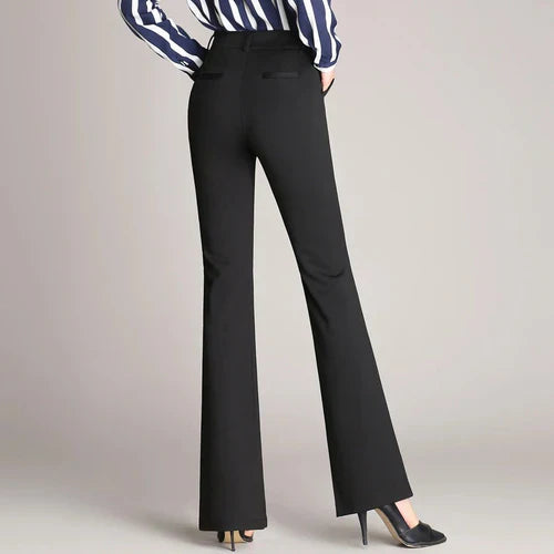 Damenhose | Slim Fit | Ausgestellt | Hohe Taille | Knopf | Unifarben-Schwarz-S-Luzern Mode